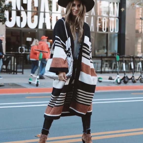 SOLD OUT Boho Striped Long Cardigan Knit Duster Sweater - Picture 4 of 14